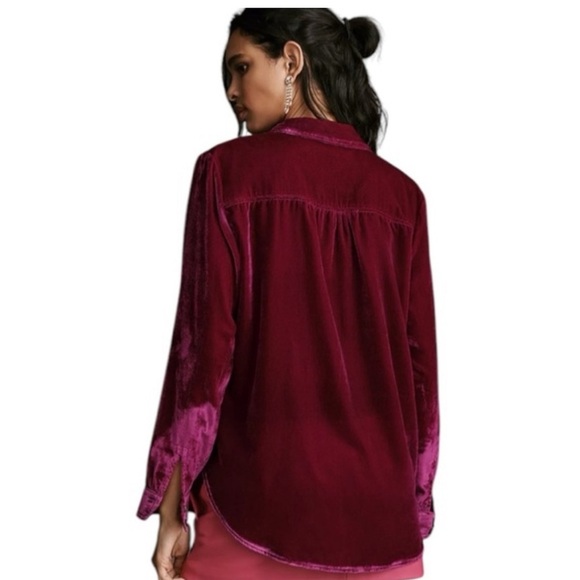 Anthropologie The Hadley Relaxed Buttondown Shirt by Pilcro Magenta Velvet - MP - Picture 2 of 8